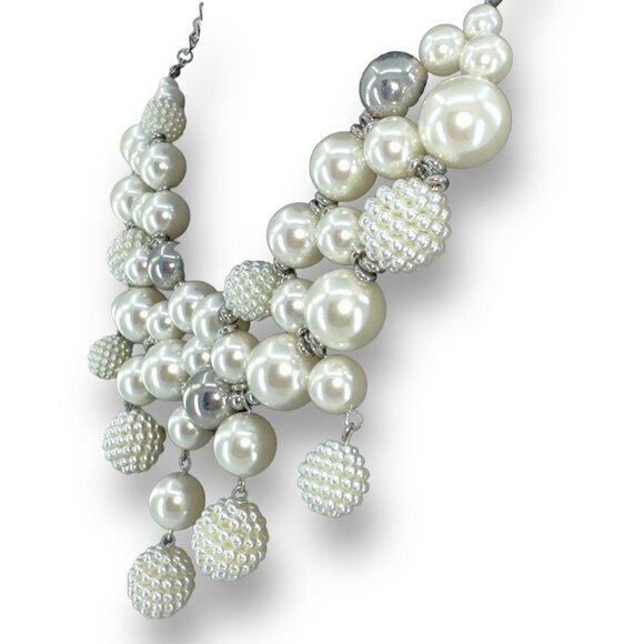 Faux Pearl Bib Style Dangle Beads With Ball Beads Silver Plated Chain necklace b - Picture 5 of 9